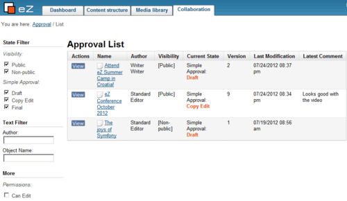Approval dashboard