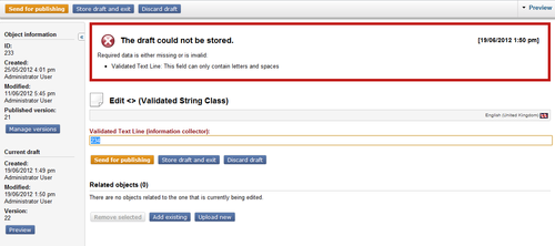 Screenshot showing an error message on invalid input