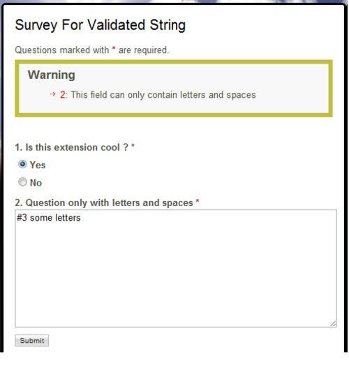 Screenshot of an invalid input on a validated question in ez survey