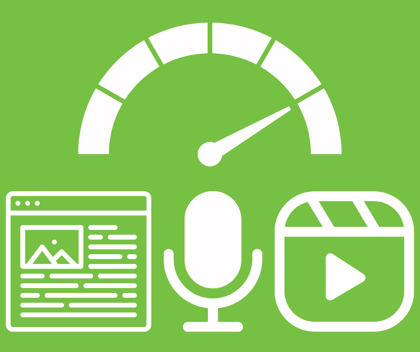 A meter above icons for articles, audio, and video content